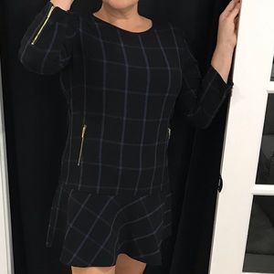 Black/navy check winter dress